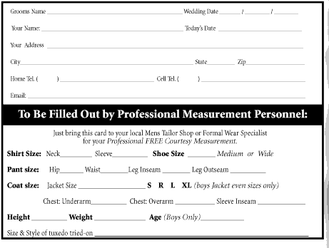 tuxedo measurement form card classic registered where